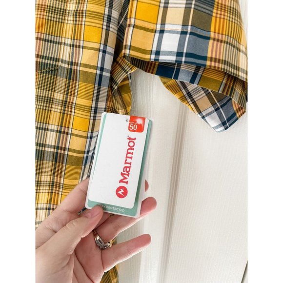 NWT Marmot Lykken Plaid Short-Sleeve Performance Woven Shirt - Solar - Picture 4 of 6